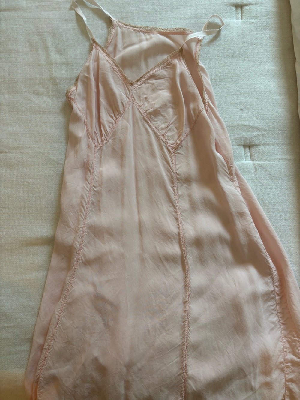 Vintage Pale Pink Slip Dress with Lace Trim